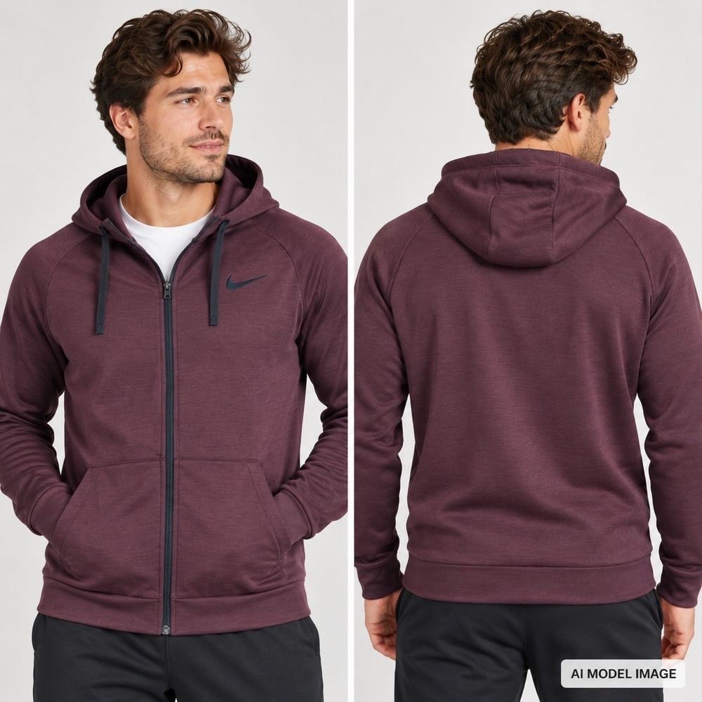 Nike Dri-FIT Hoodie Men M Burgundy Full Zip Fleece Training 860465-655 Training